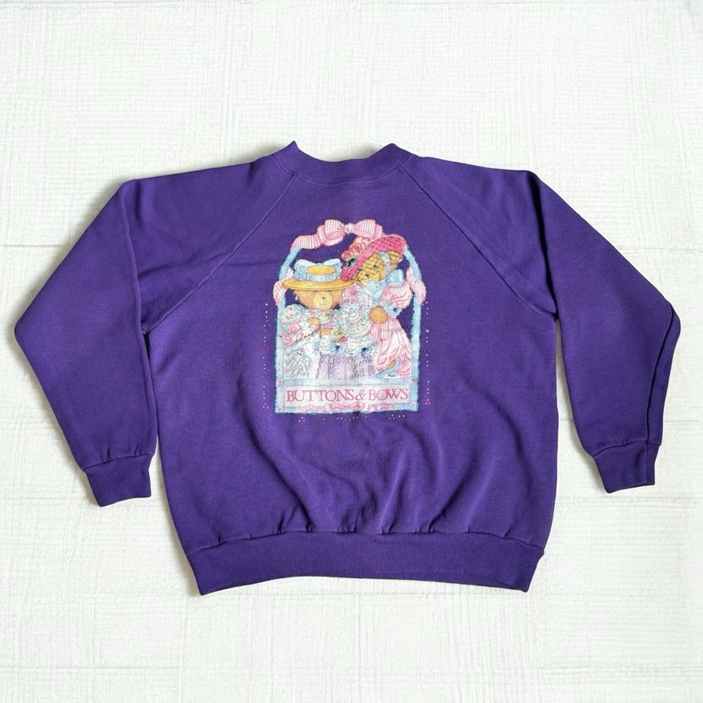 Vintage 90s Hanes Teddy Bear Sweatshirt Puff Paint Rhinestones Handmade Womens M
